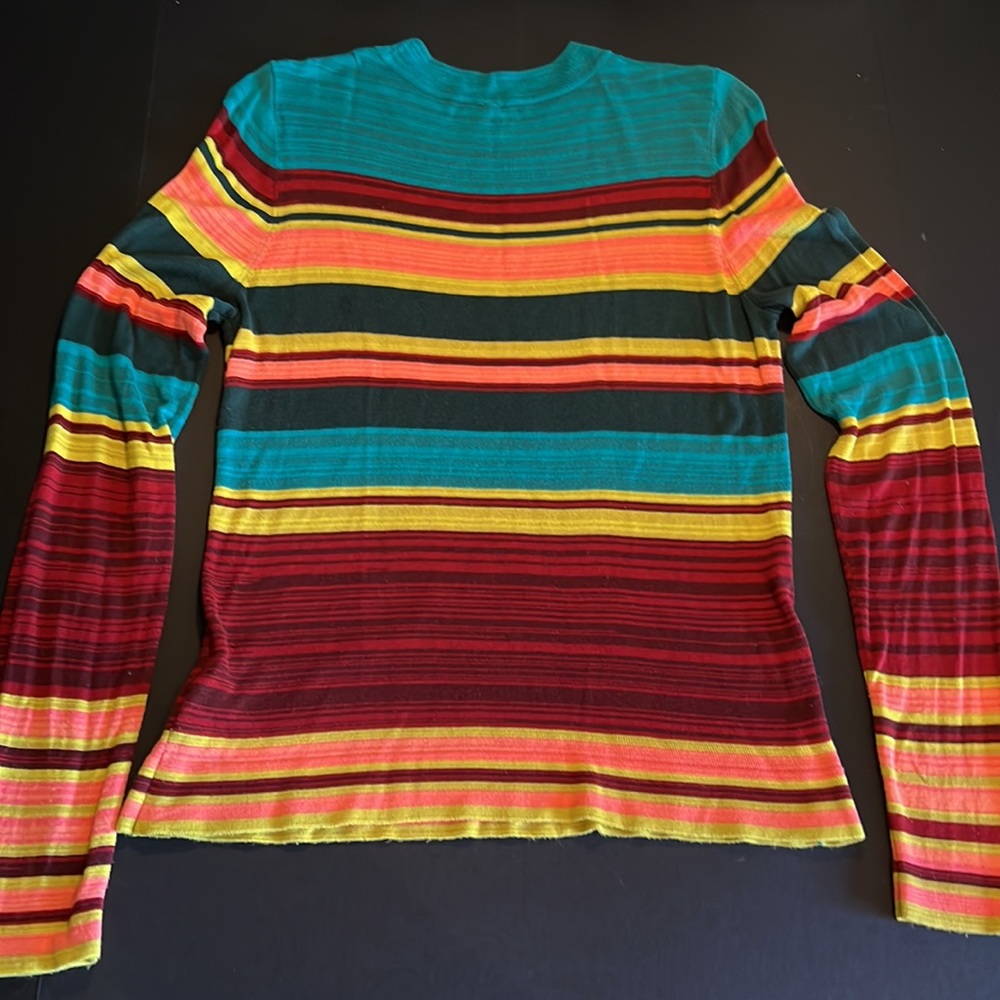 Free People fine-gauge multicolor striped rayon crewneck sweater-minor pilling - Picture 6 of 10